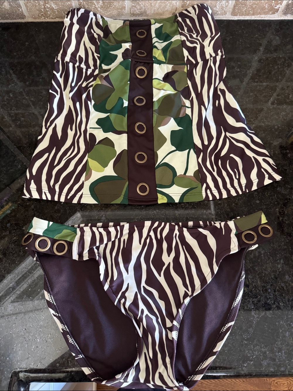 Lucky Zebra & Camo Two-Piece Swim Set with Grommet Detail